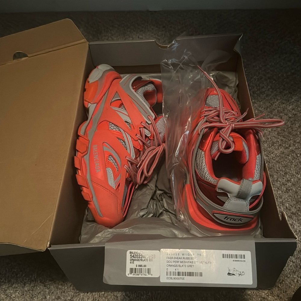 Balenciaga Track orange and slate Grey. Worn ONCE. Size 41/8